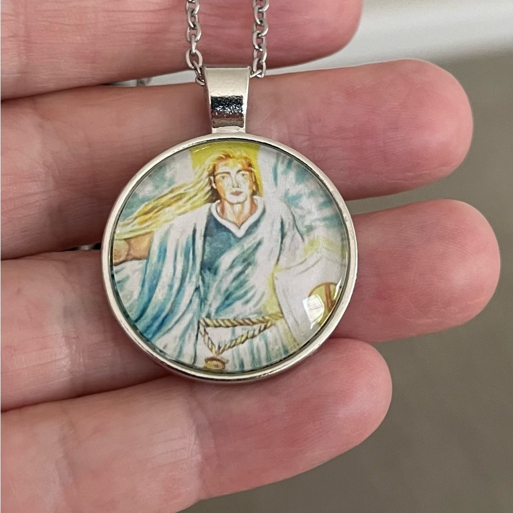 Hand-Painted Round Archangel Pendant Necklace!
